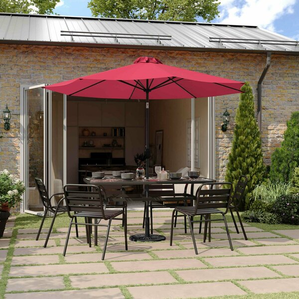 Flash Furniture Montego 9 FT Round Umbrella with 32 Solar LED Lights and Crank and Tilt Functionality in Red GM-WL-U22002B-RED-GG